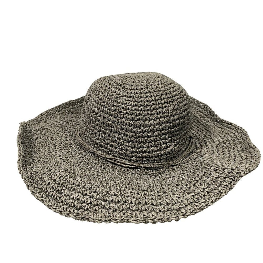 Broner Crochet Paper Round Crown sun Hat in Gray beach summer coastal vacation